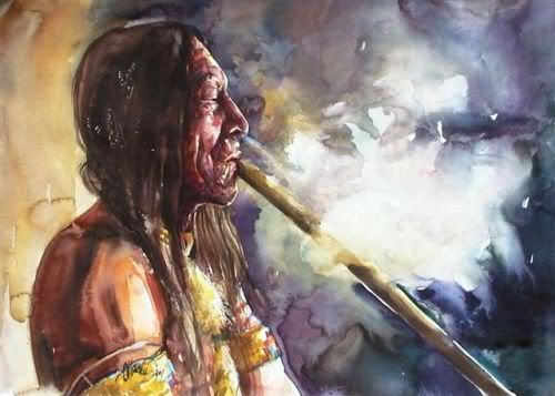 indiano fuma la pipa sacra